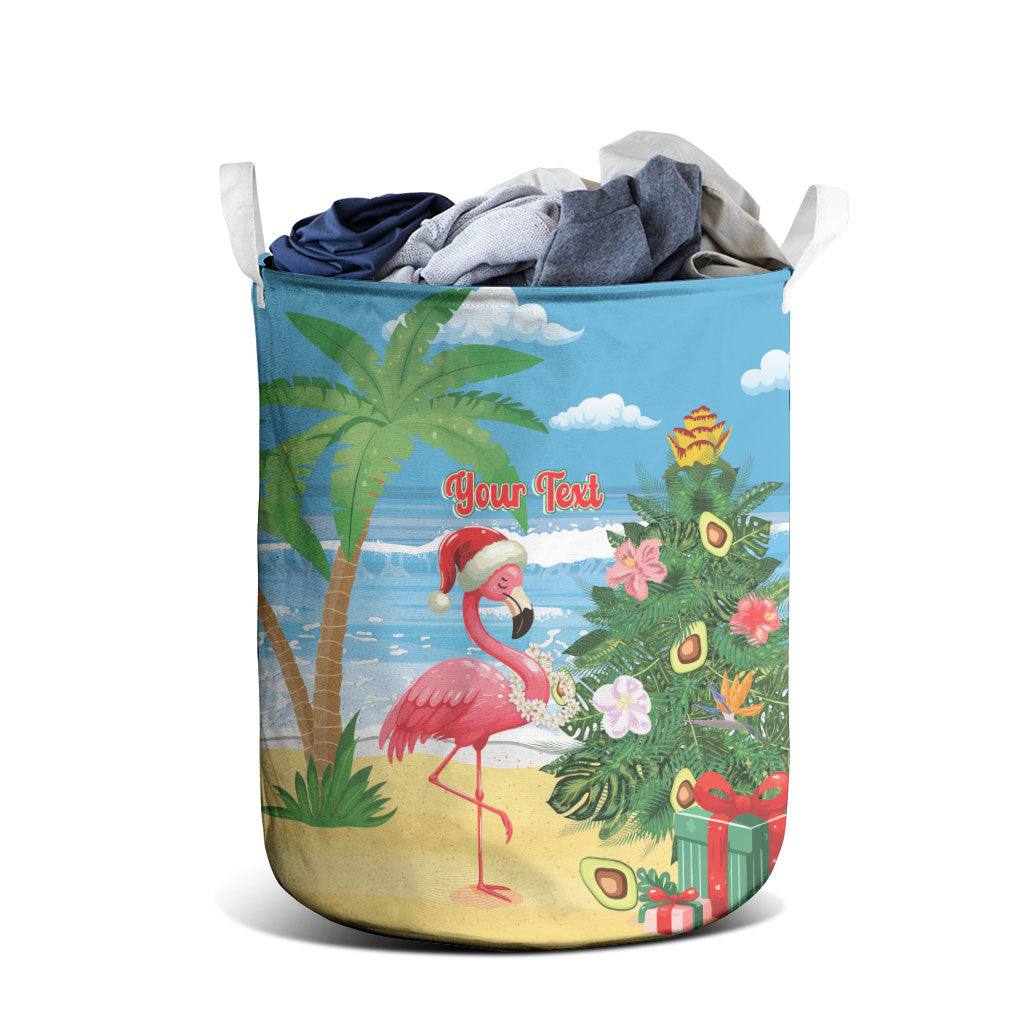 Flamingo Hawaii Summer Christmas Personalized Laundry Basket Mele Kalikimaka Beachy Vibes