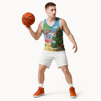 Flamingo Hawaii Summer Christmas Personalized Basketball Jersey Mele Kalikimaka Beachy Vibes