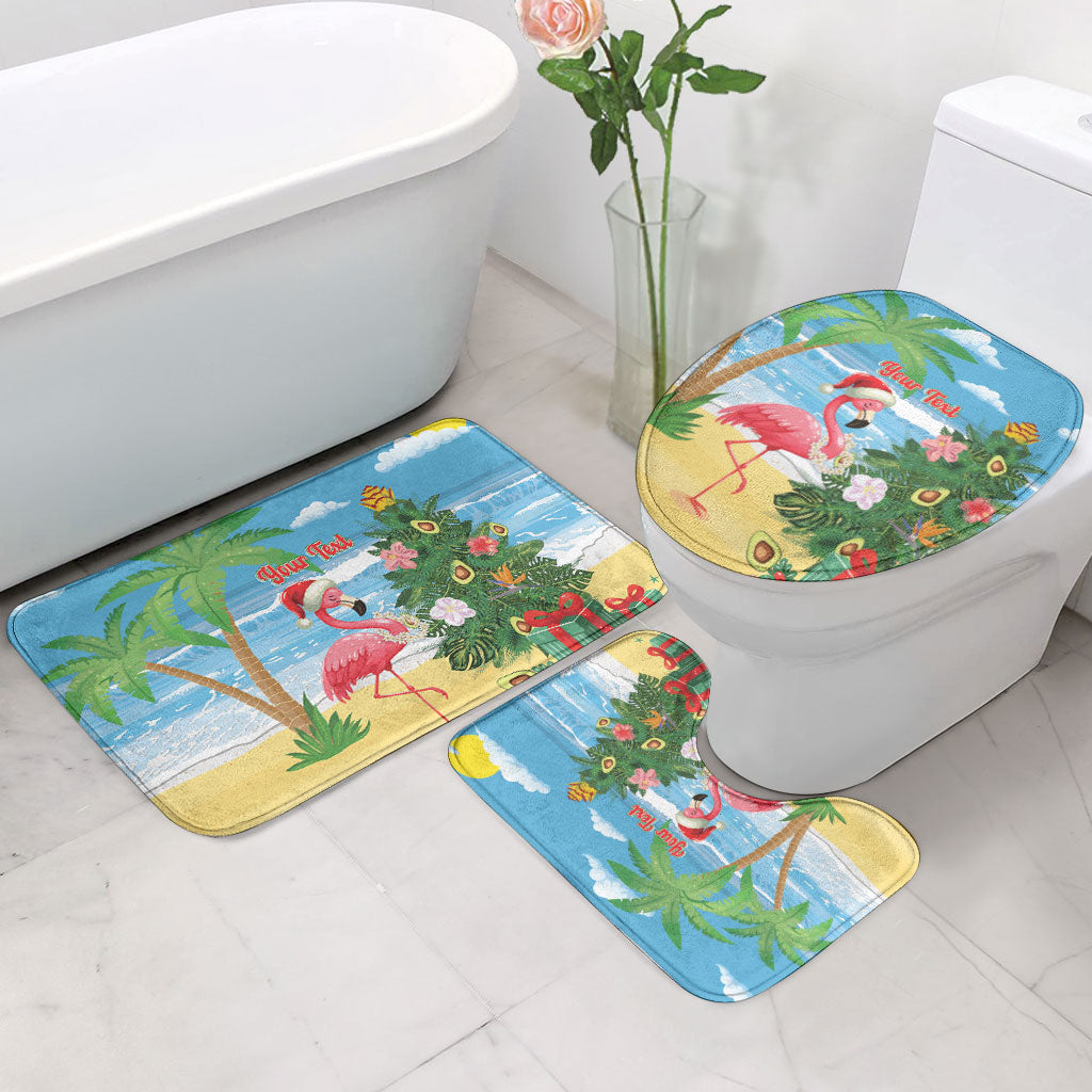 Flamingo Hawaii Summer Christmas Personalized Bathroom Set Mele Kalikimaka Beachy Vibes