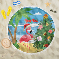 Flamingo Hawaii Summer Christmas Personalized Beach Blanket Mele Kalikimaka Beachy Vibes