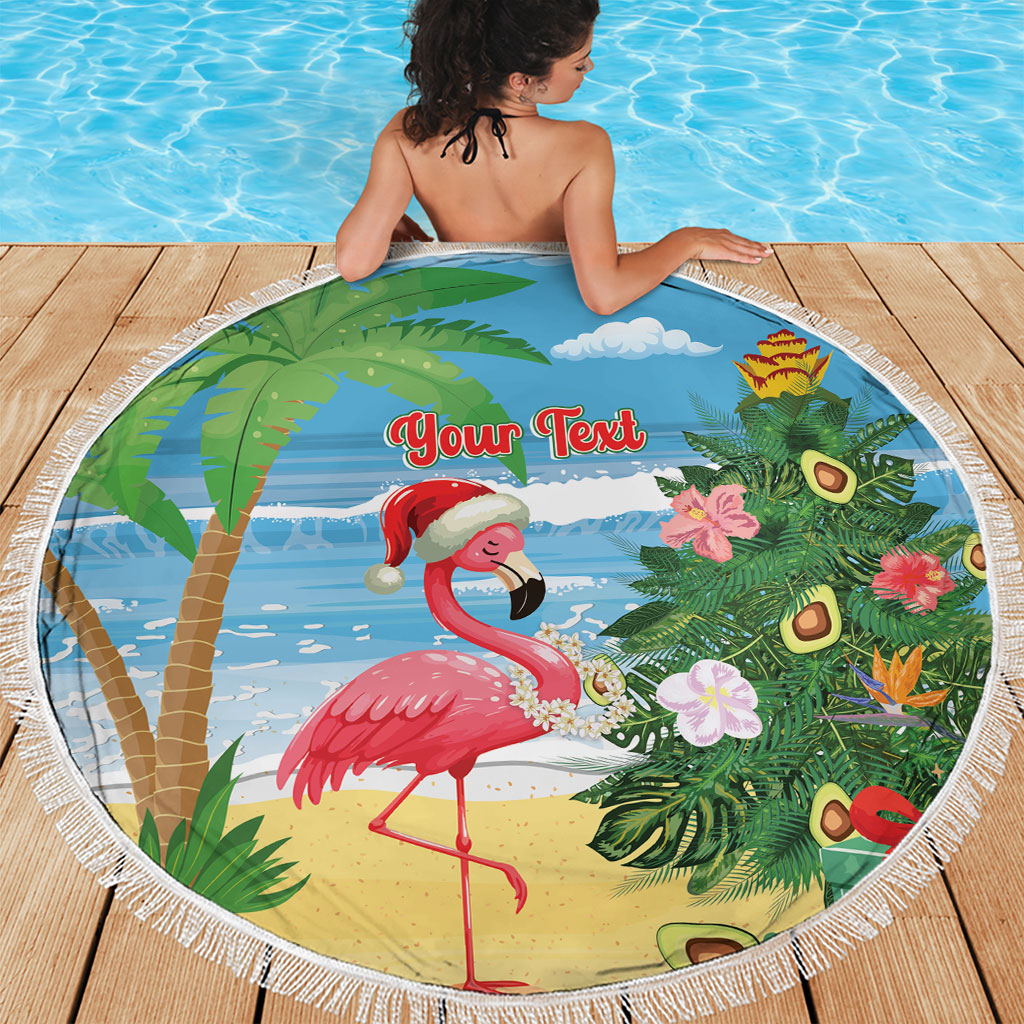 Flamingo Hawaii Summer Christmas Personalized Beach Blanket Mele Kalikimaka Beachy Vibes
