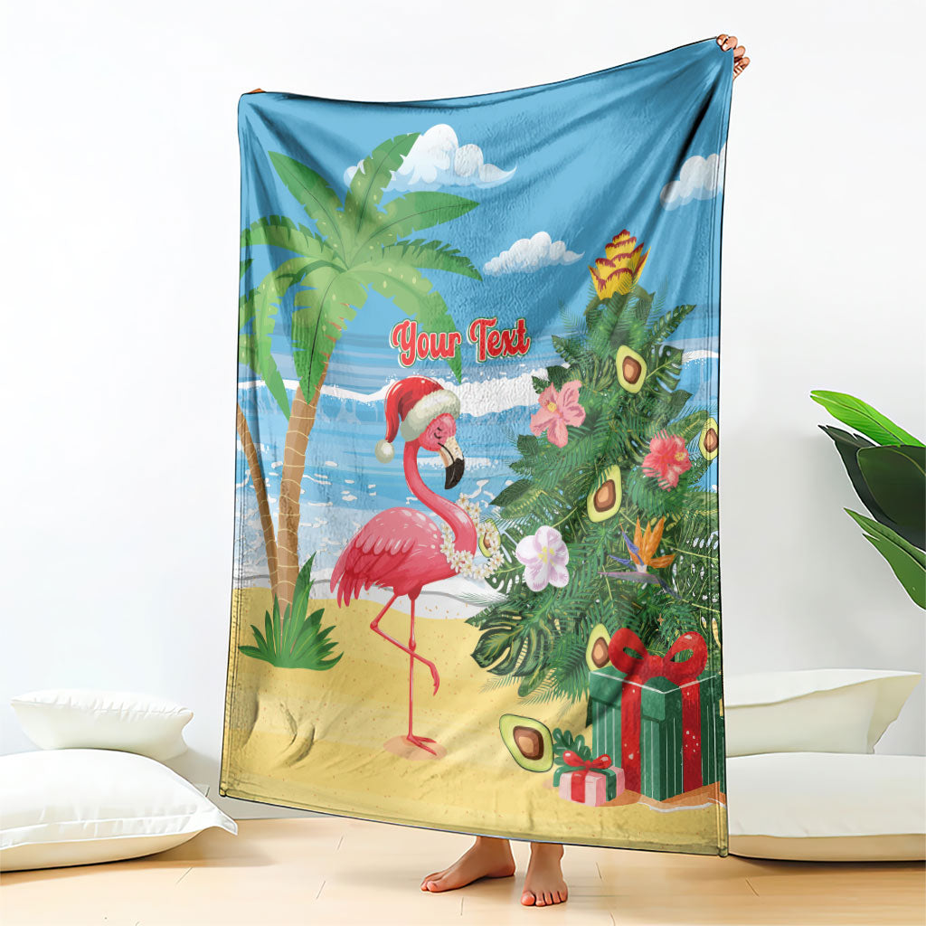 Flamingo Hawaii Summer Christmas Personalized Blanket Mele Kalikimaka Beachy Vibes