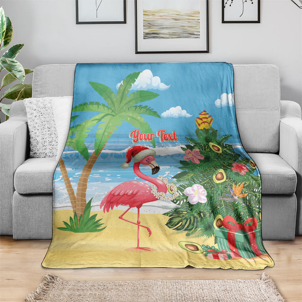 Flamingo Hawaii Summer Christmas Personalized Blanket Mele Kalikimaka Beachy Vibes