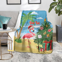 Flamingo Hawaii Summer Christmas Personalized Blanket Mele Kalikimaka Beachy Vibes