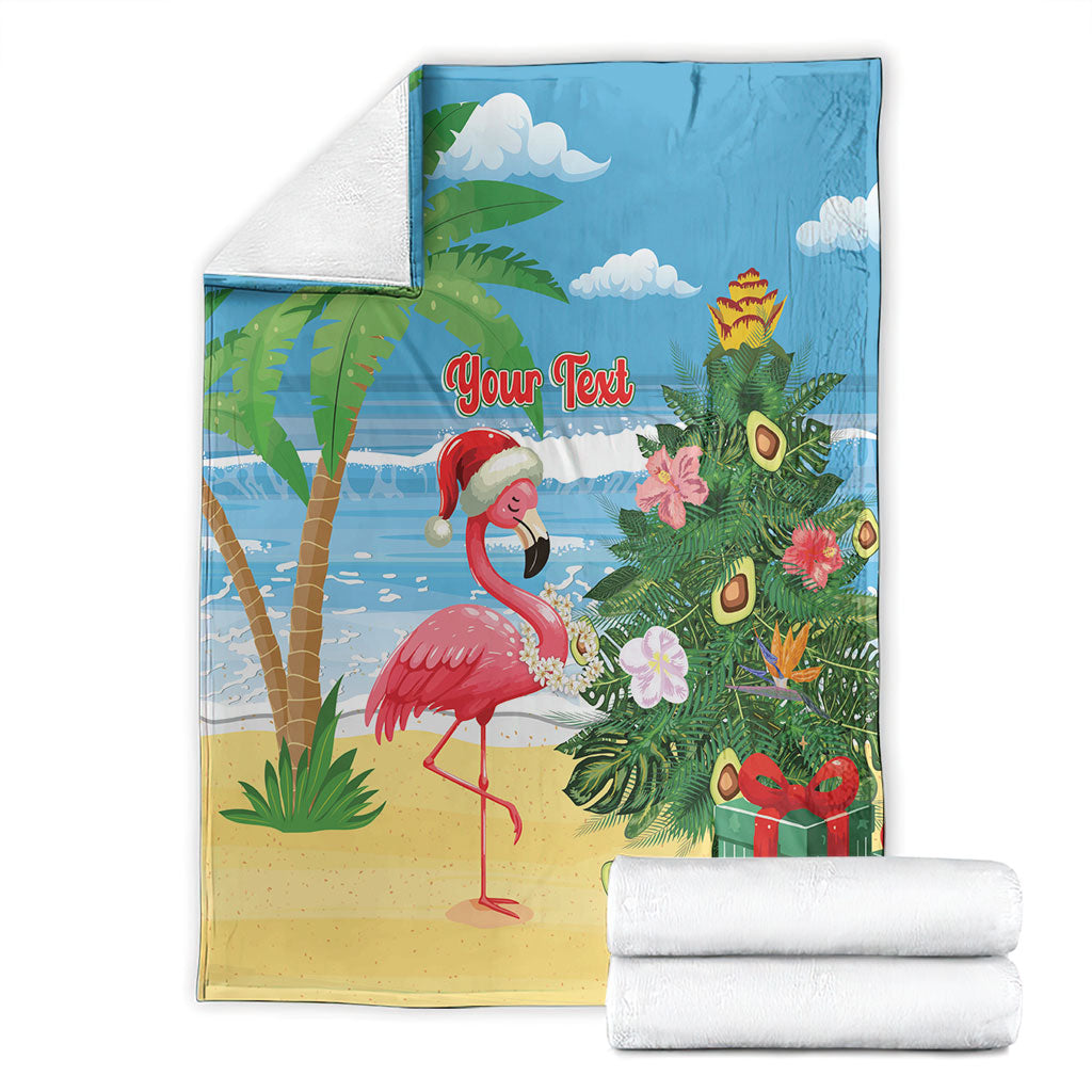 Flamingo Hawaii Summer Christmas Personalized Blanket Mele Kalikimaka Beachy Vibes