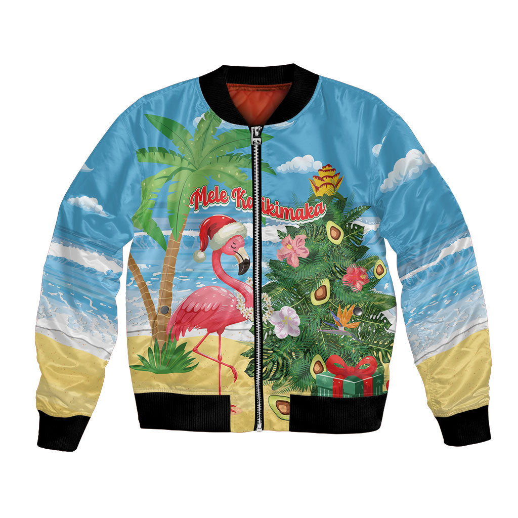 Flamingo Hawaii Summer Christmas Personalized Bomber Jacket Mele Kalikimaka Beachy Vibes