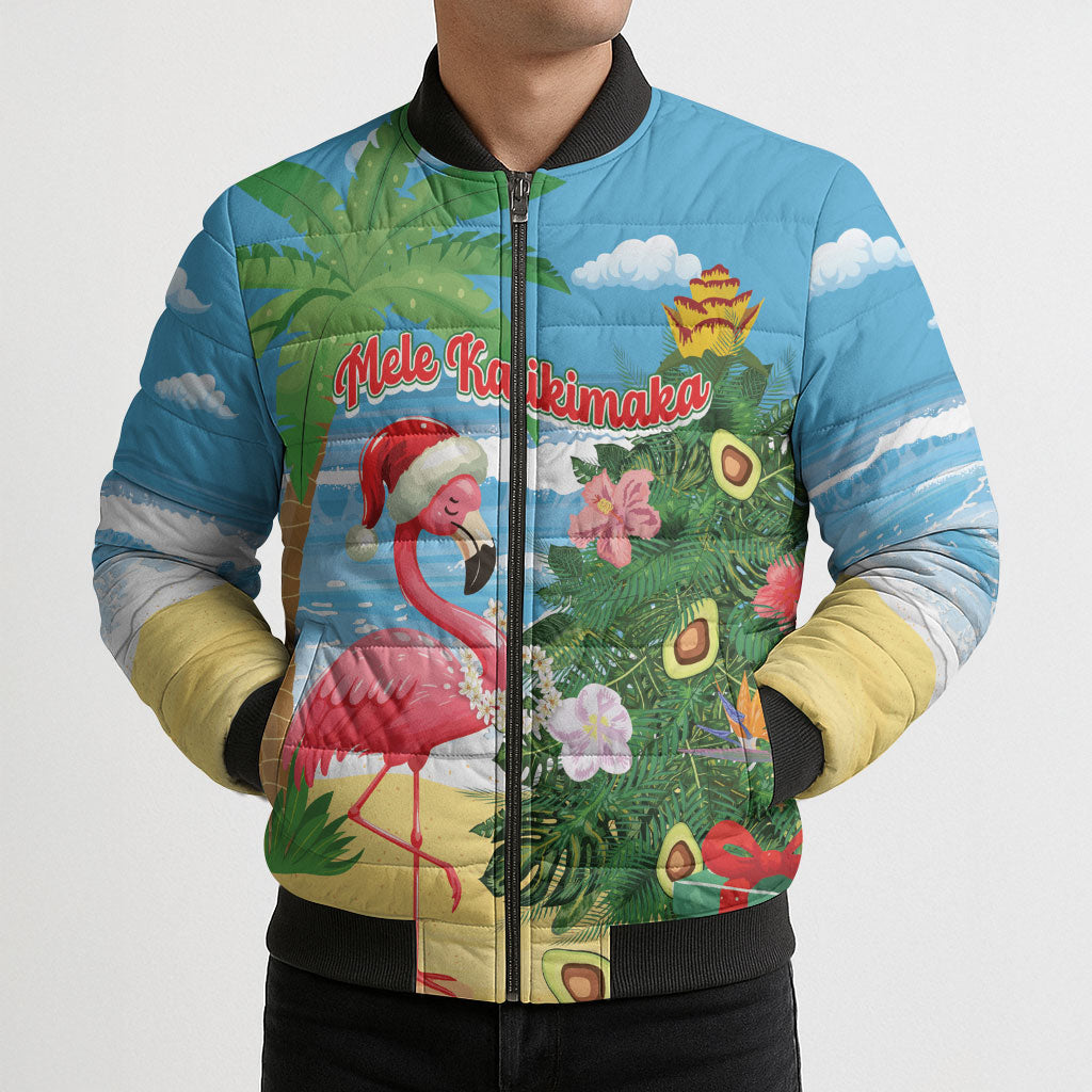 Flamingo Hawaii Summer Christmas Personalized Bomber Puffer Jacket Mele Kalikimaka Beachy Vibes