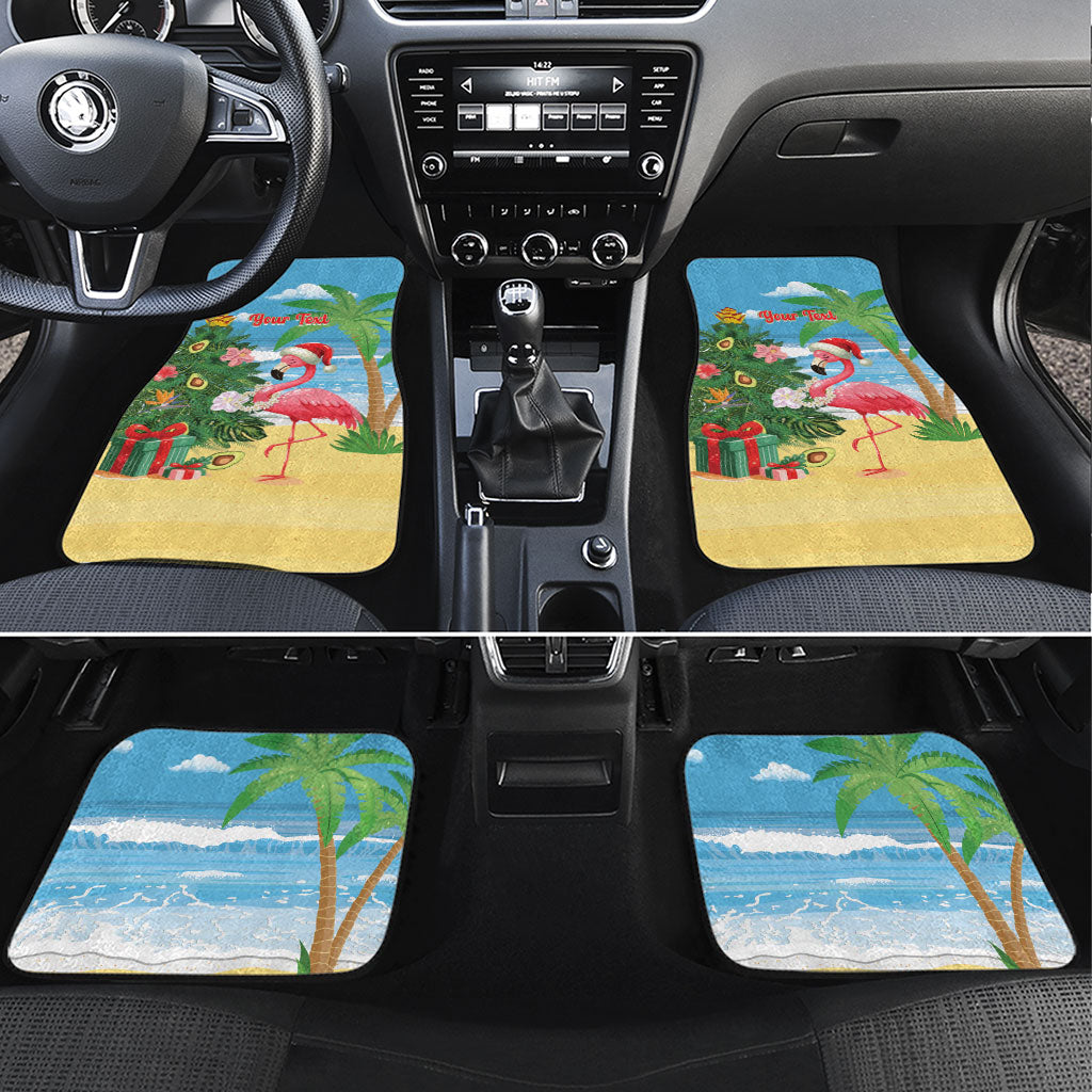 Flamingo Hawaii Summer Christmas Personalized Car Mats Mele Kalikimaka Beachy Vibes LT14 Set 4pcs Blue - Polynesian Pride