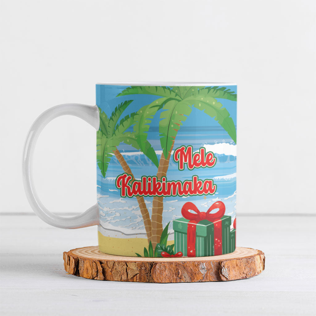 Flamingo Hawaii Summer Christmas Personalized Ceramic Mug Mele Kalikimaka Beachy Vibes
