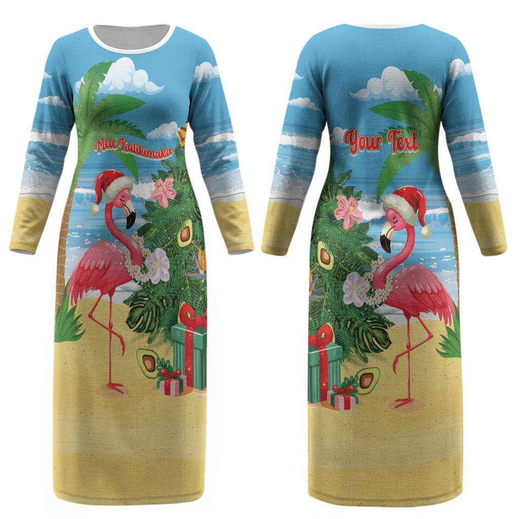 Flamingo Hawaii Summer Christmas Personalized Couples Matching Long Sleeve Bodycon Dress and Long Sleeve Button Shirt Mele Kalikimaka Beachy Vibes LT14 - Polynesian Pride