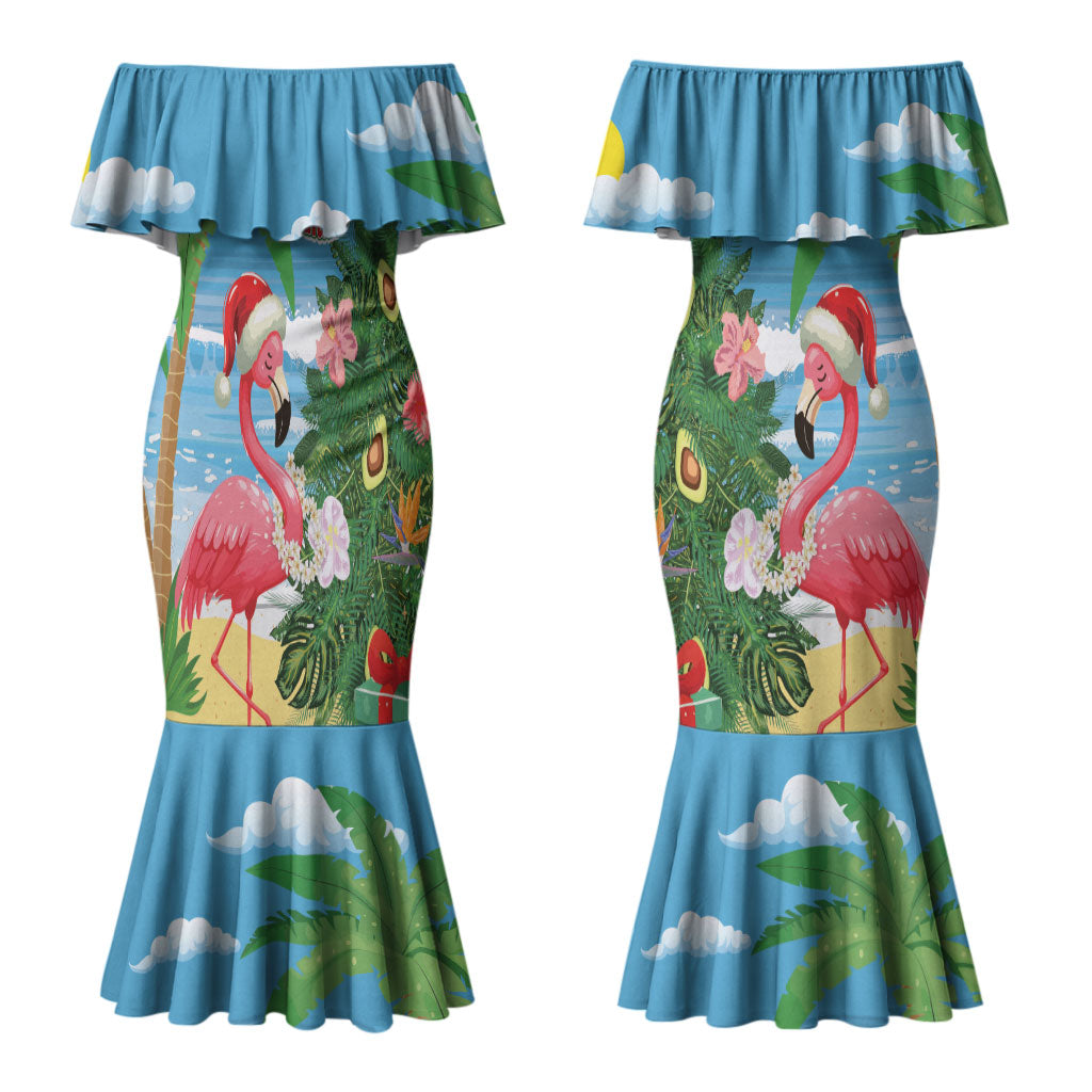 Flamingo Hawaii Summer Christmas Personalized Couples Matching Mermaid Dress and Hawaiian Shirt Mele Kalikimaka Beachy Vibes LT14 - Polynesian Pride