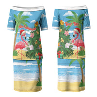 Flamingo Hawaii Summer Christmas Personalized Couples Matching Puletasi and Hawaiian Shirt Mele Kalikimaka Beachy Vibes LT14 - Polynesian Pride