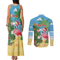Flamingo Hawaii Summer Christmas Personalized Couples Matching Tank Maxi Dress and Long Sleeve Button Shirt Mele Kalikimaka Beachy Vibes