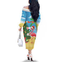 Flamingo Hawaii Summer Christmas Personalized Family Matching Off The Shoulder Long Sleeve Dress and Hawaiian Shirt Mele Kalikimaka Beachy Vibes