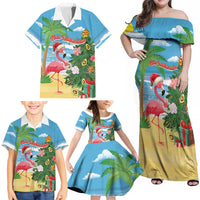 Flamingo Hawaii Summer Christmas Personalized Family Matching Off Shoulder Maxi Dress and Hawaiian Shirt Mele Kalikimaka Beachy Vibes