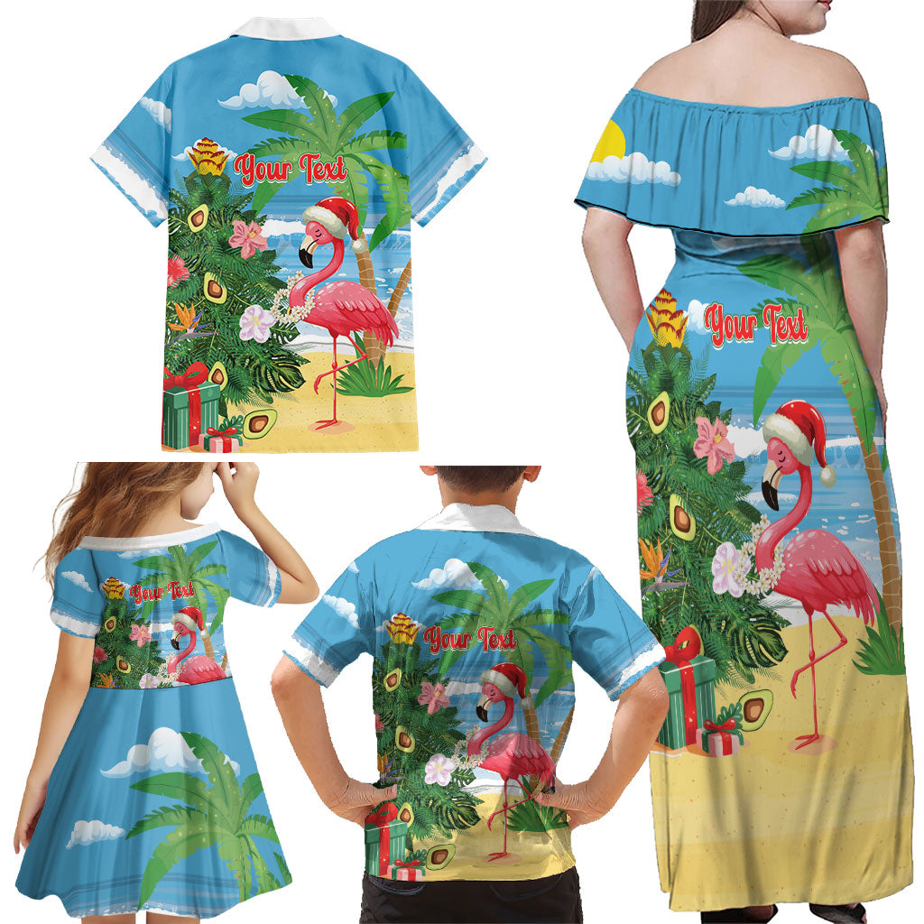 Flamingo Hawaii Summer Christmas Personalized Family Matching Off Shoulder Maxi Dress and Hawaiian Shirt Mele Kalikimaka Beachy Vibes