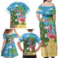 Flamingo Hawaii Summer Christmas Personalized Family Matching Off Shoulder Maxi Dress and Hawaiian Shirt Mele Kalikimaka Beachy Vibes