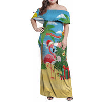 Flamingo Hawaii Summer Christmas Personalized Family Matching Off Shoulder Maxi Dress and Hawaiian Shirt Mele Kalikimaka Beachy Vibes
