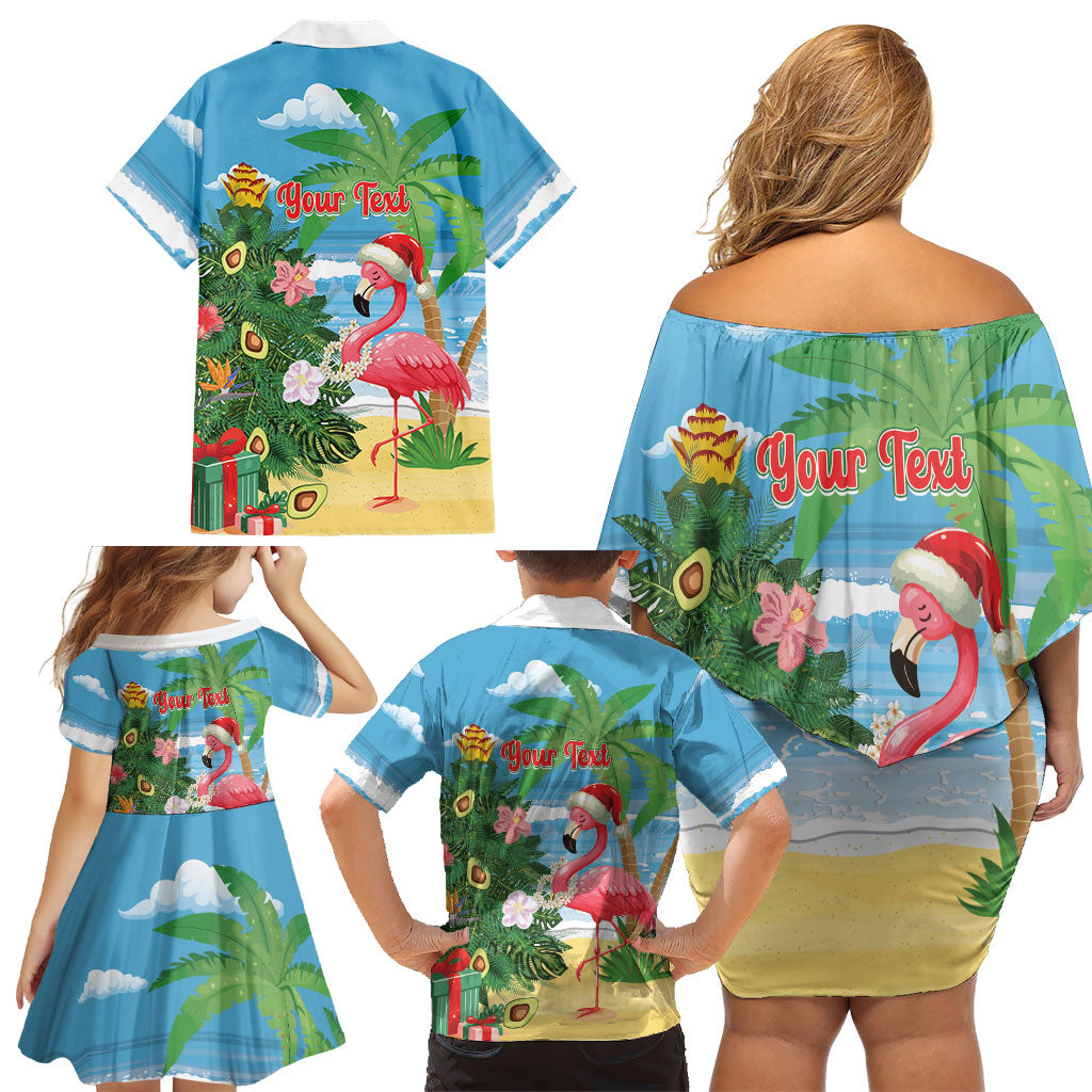 Flamingo Hawaii Summer Christmas Personalized Family Matching Off Shoulder Short Dress and Hawaiian Shirt Mele Kalikimaka Beachy Vibes