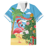 Flamingo Hawaii Summer Christmas Personalized Family Matching Off Shoulder Short Dress and Hawaiian Shirt Mele Kalikimaka Beachy Vibes