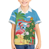Flamingo Hawaii Summer Christmas Personalized Family Matching Off Shoulder Short Dress and Hawaiian Shirt Mele Kalikimaka Beachy Vibes
