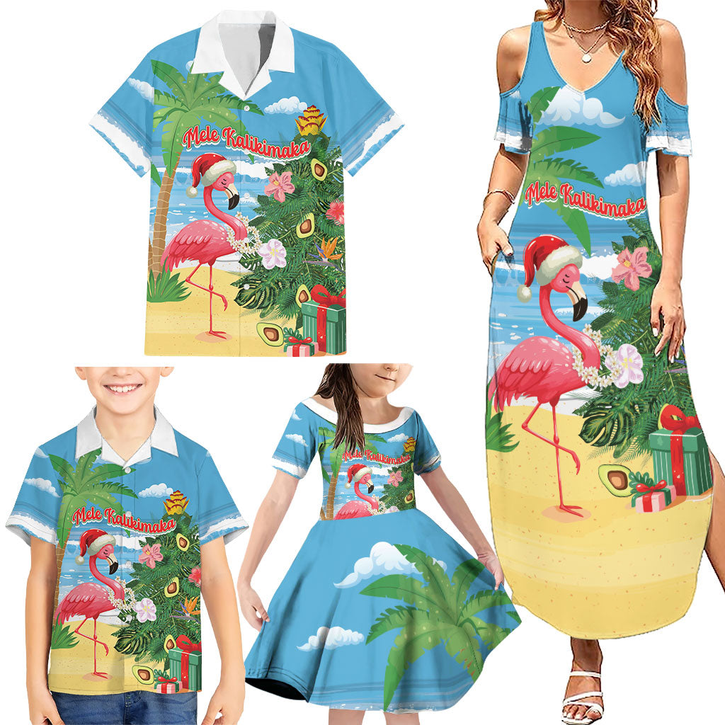Flamingo Hawaii Summer Christmas Personalized Family Matching Summer Maxi Dress and Hawaiian Shirt Mele Kalikimaka Beachy Vibes