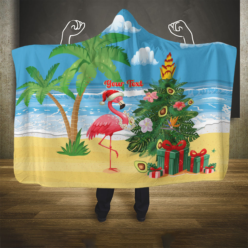 Flamingo Hawaii Summer Christmas Personalized Hooded Blanket Mele Kalikimaka Beachy Vibes