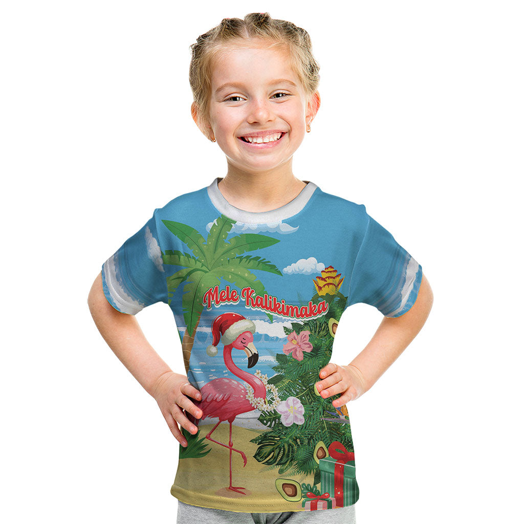 Flamingo Hawaii Summer Christmas Personalized Kid T Shirt Mele Kalikimaka Beachy Vibes