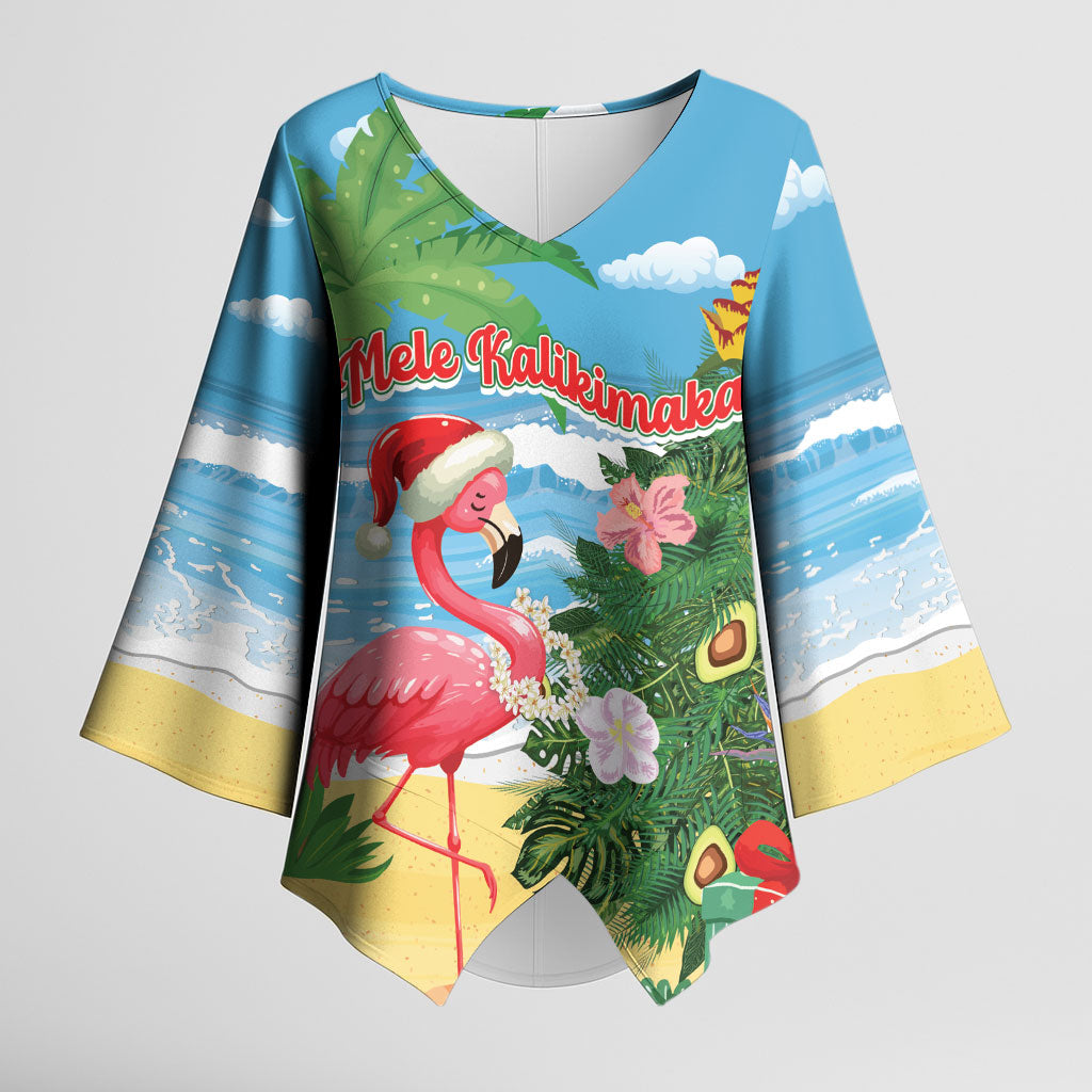 Flamingo Hawaii Summer Christmas Personalized Kimono Sleeve Blouse Mele Kalikimaka Beachy Vibes