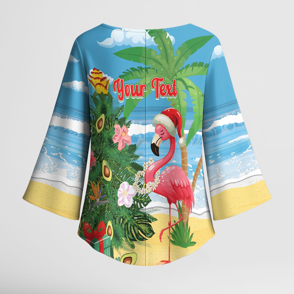 Flamingo Hawaii Summer Christmas Personalized Kimono Sleeve Blouse Mele Kalikimaka Beachy Vibes
