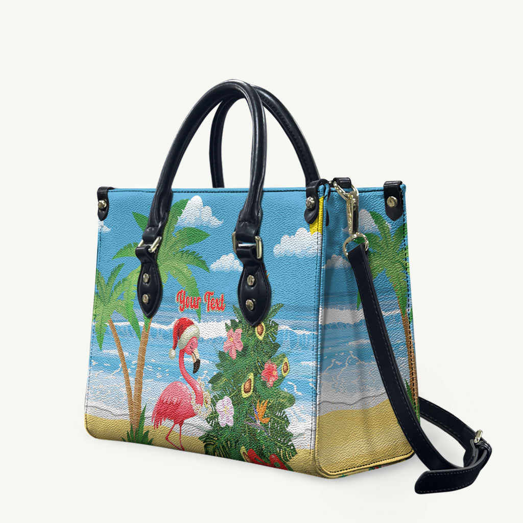 Flamingo Hawaii Summer Christmas Personalized Leather Bag Mele Kalikimaka Beachy Vibes LT14 Blue - Polynesian Pride