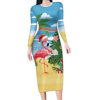 Flamingo Hawaii Summer Christmas Personalized Long Sleeve Bodycon Dress Mele Kalikimaka Beachy Vibes