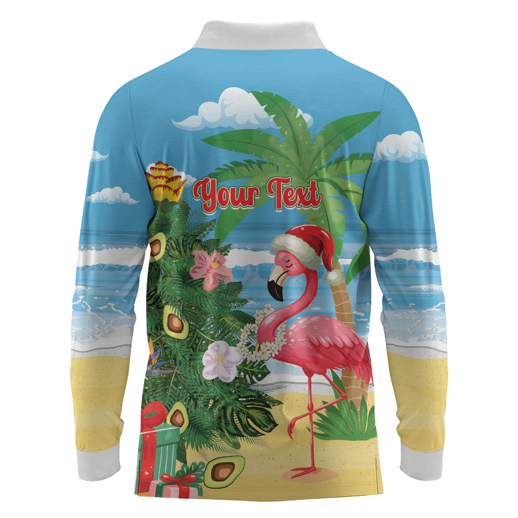 Flamingo Hawaii Summer Christmas Personalized Long Sleeve Polo Shirt Mele Kalikimaka Beachy Vibes