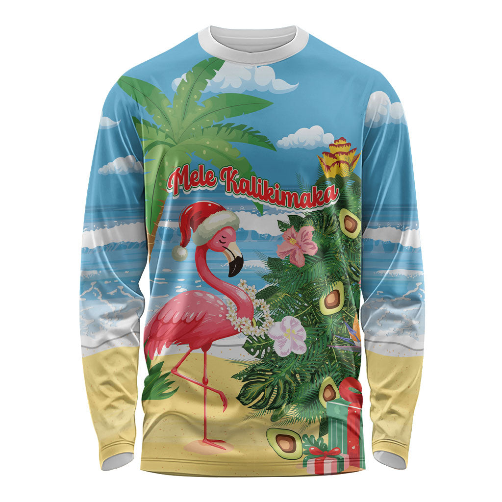 Flamingo Hawaii Summer Christmas Personalized Long Sleeve Shirt Mele Kalikimaka Beachy Vibes