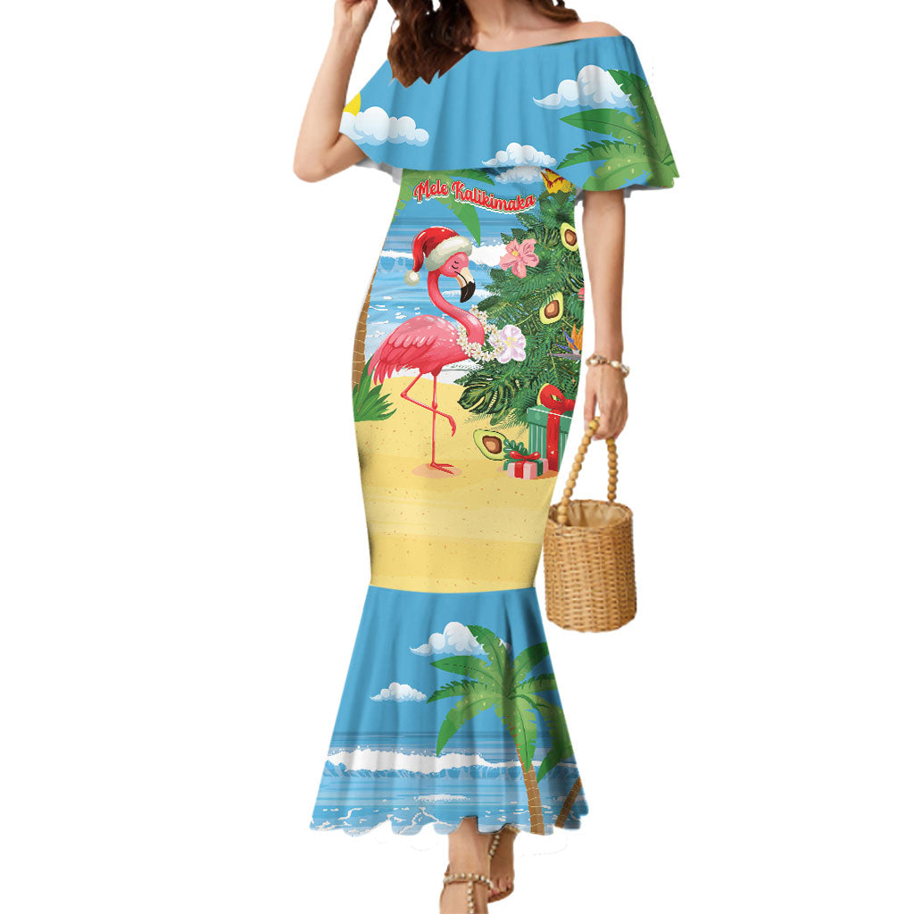 Flamingo Hawaii Summer Christmas Personalized Mermaid Dress Mele Kalikimaka Beachy Vibes LT14 Women Blue - Polynesian Pride