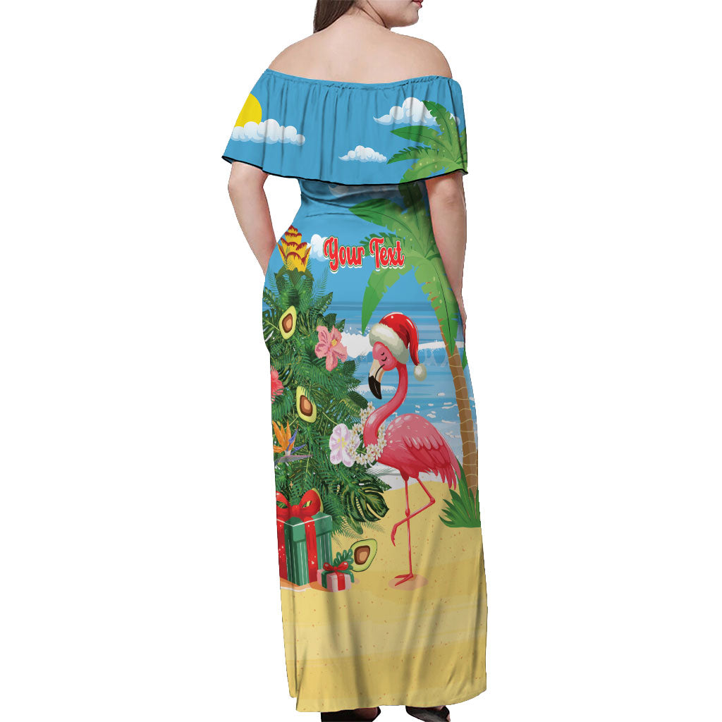 Flamingo Hawaii Summer Christmas Personalized Off Shoulder Maxi Dress Mele Kalikimaka Beachy Vibes
