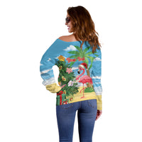 Flamingo Hawaii Summer Christmas Personalized Off Shoulder Sweater Mele Kalikimaka Beachy Vibes