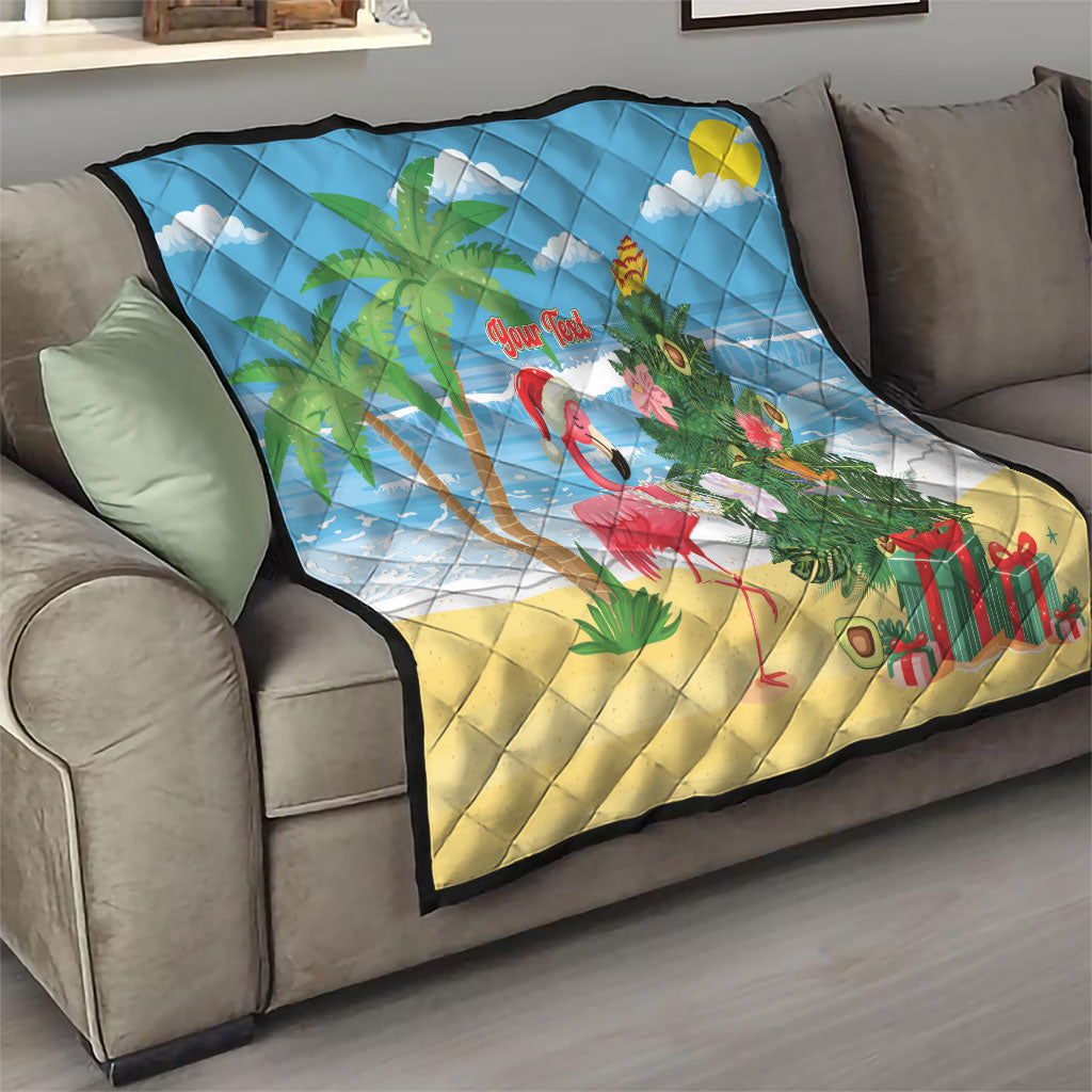 Flamingo Hawaii Summer Christmas Personalized Quilt Mele Kalikimaka Beachy Vibes
