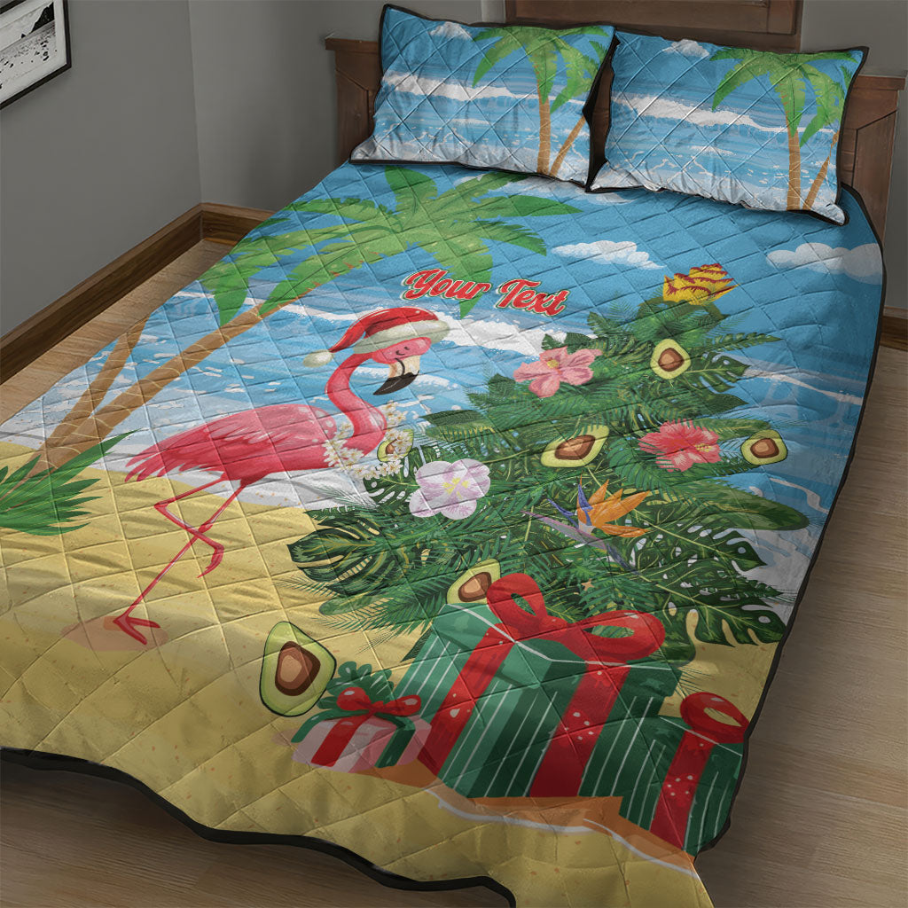 Flamingo Hawaii Summer Christmas Personalized Quilt Bed Set Mele Kalikimaka Beachy Vibes