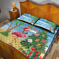 Flamingo Hawaii Summer Christmas Personalized Quilt Bed Set Mele Kalikimaka Beachy Vibes