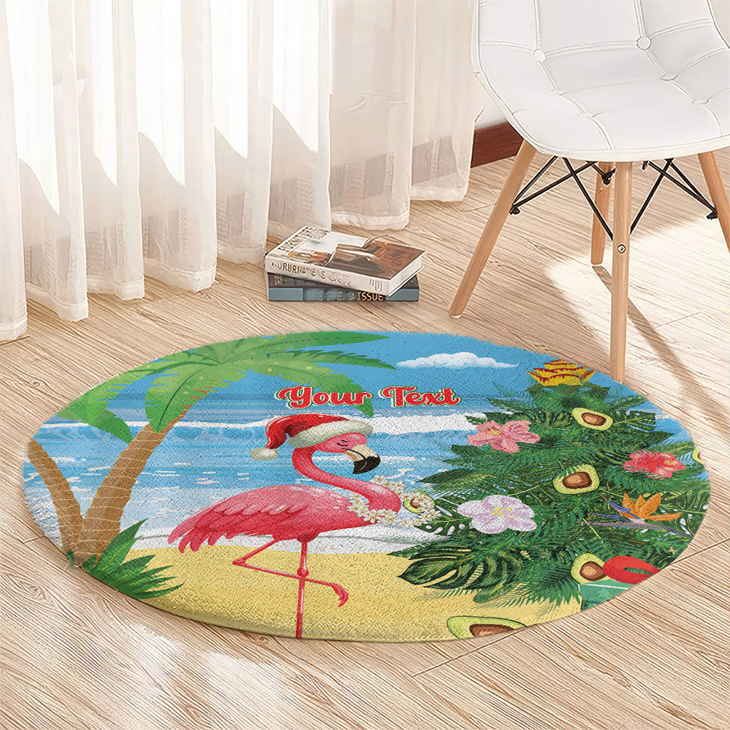 Flamingo Hawaii Summer Christmas Personalized Round Carpet Mele Kalikimaka Beachy Vibes