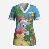 Flamingo Hawaii Summer Christmas Personalized Scrub Top Mele Kalikimaka Beachy Vibes