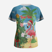Flamingo Hawaii Summer Christmas Personalized Scrub Top Mele Kalikimaka Beachy Vibes