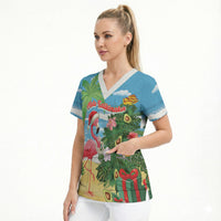 Flamingo Hawaii Summer Christmas Personalized Scrub Top Mele Kalikimaka Beachy Vibes