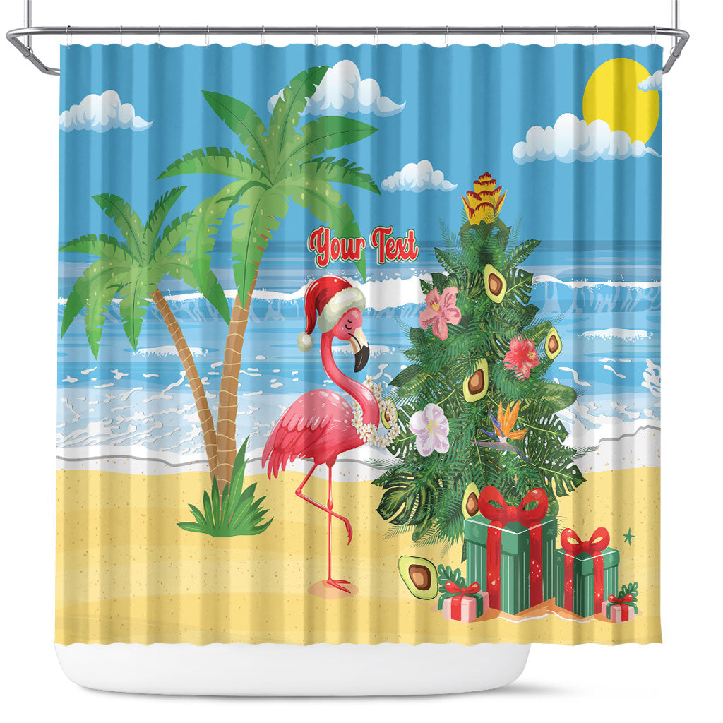 Flamingo Hawaii Summer Christmas Personalized Shower Curtain Mele Kalikimaka Beachy Vibes LT14 Blue - Polynesian Pride