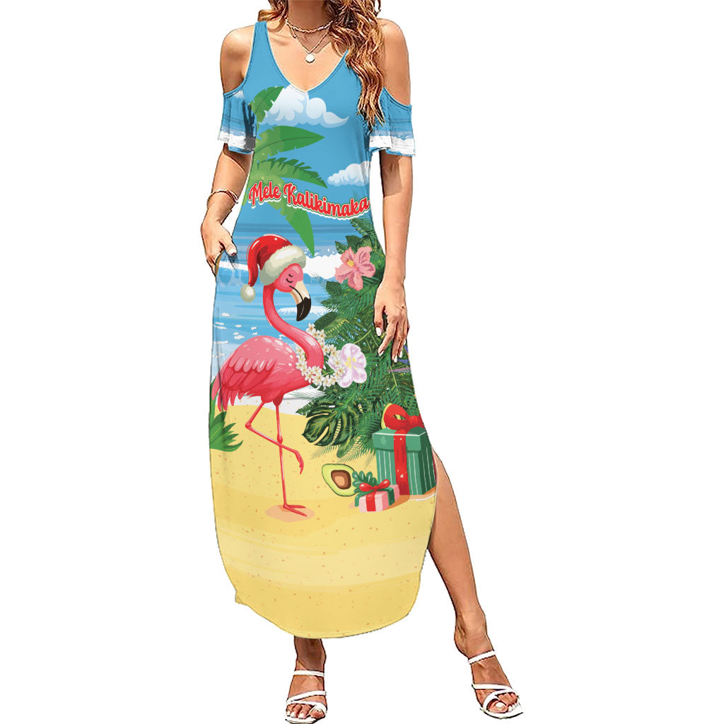 Flamingo Hawaii Summer Christmas Personalized Summer Maxi Dress Mele Kalikimaka Beachy Vibes LT14 Women Blue - Polynesian Pride