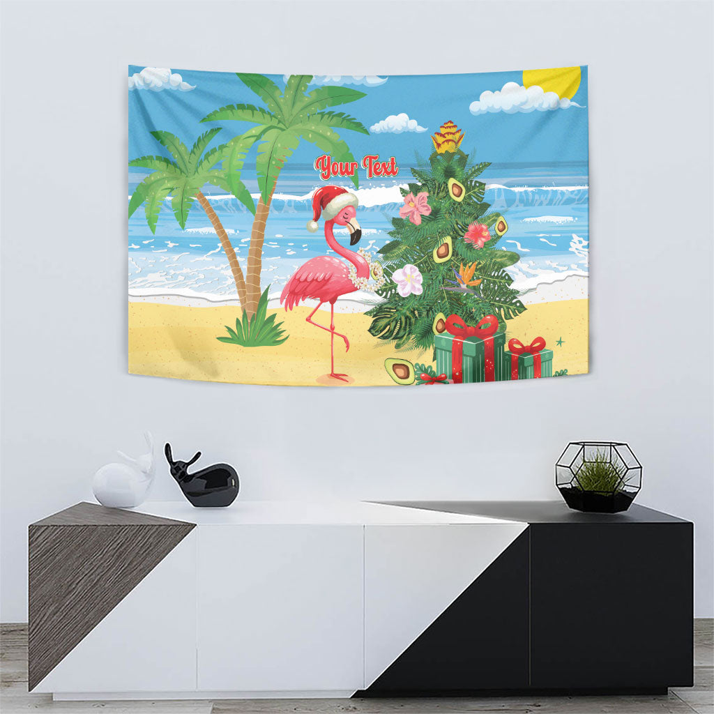 Flamingo Hawaii Summer Christmas Personalized Tapestry Mele Kalikimaka Beachy Vibes