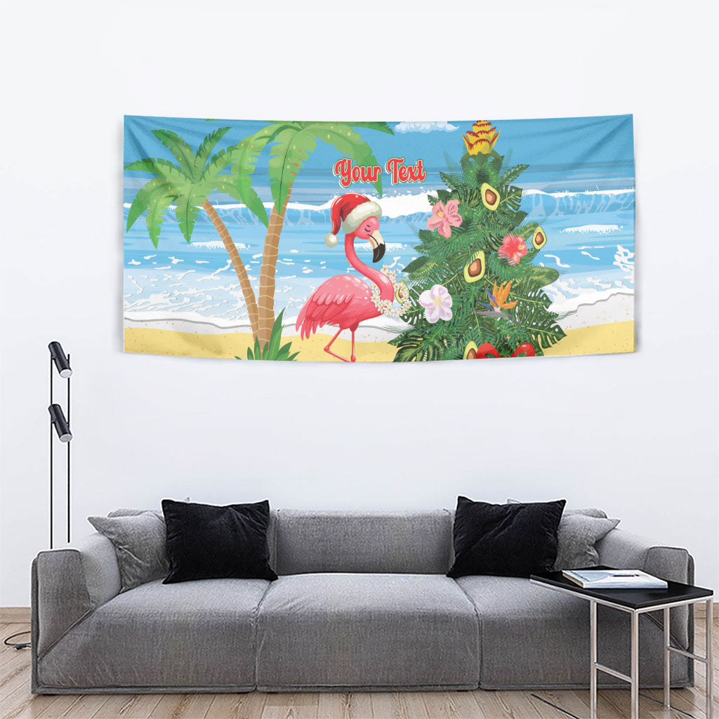 Flamingo Hawaii Summer Christmas Personalized Tapestry Mele Kalikimaka Beachy Vibes
