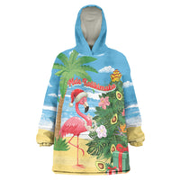 Flamingo Hawaii Summer Christmas Personalized Wearable Blanket Hoodie Mele Kalikimaka Beachy Vibes