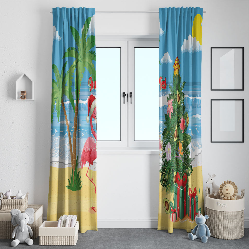 Flamingo Hawaii Summer Christmas Personalized Window Curtain Mele Kalikimaka Beachy Vibes